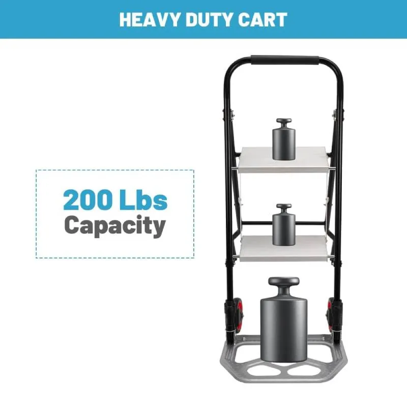 2 in 1 Hand Truck, 200 lbs Capacity, Folding Hand Truck Dolly w/Wheels & 2 Step Ladder