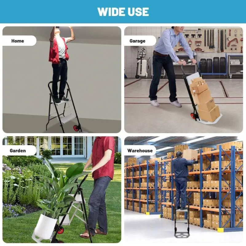 2 in 1 Hand Truck, 200 lbs Capacity, Folding Hand Truck Dolly w/Wheels & 2 Step Ladder