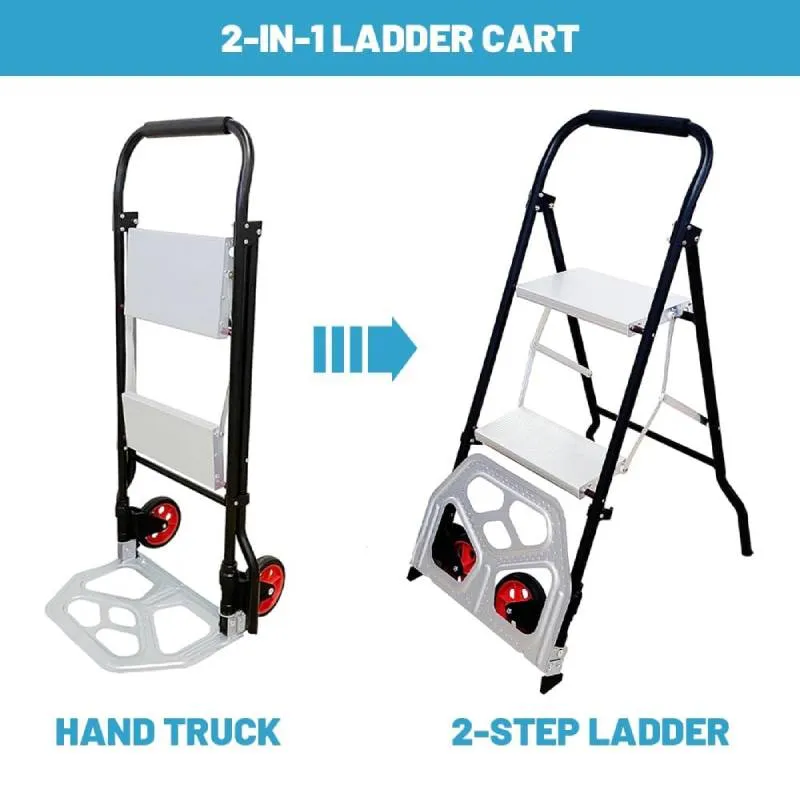 2 in 1 Hand Truck, 200 lbs Capacity, Folding Hand Truck Dolly w/Wheels & 2 Step Ladder