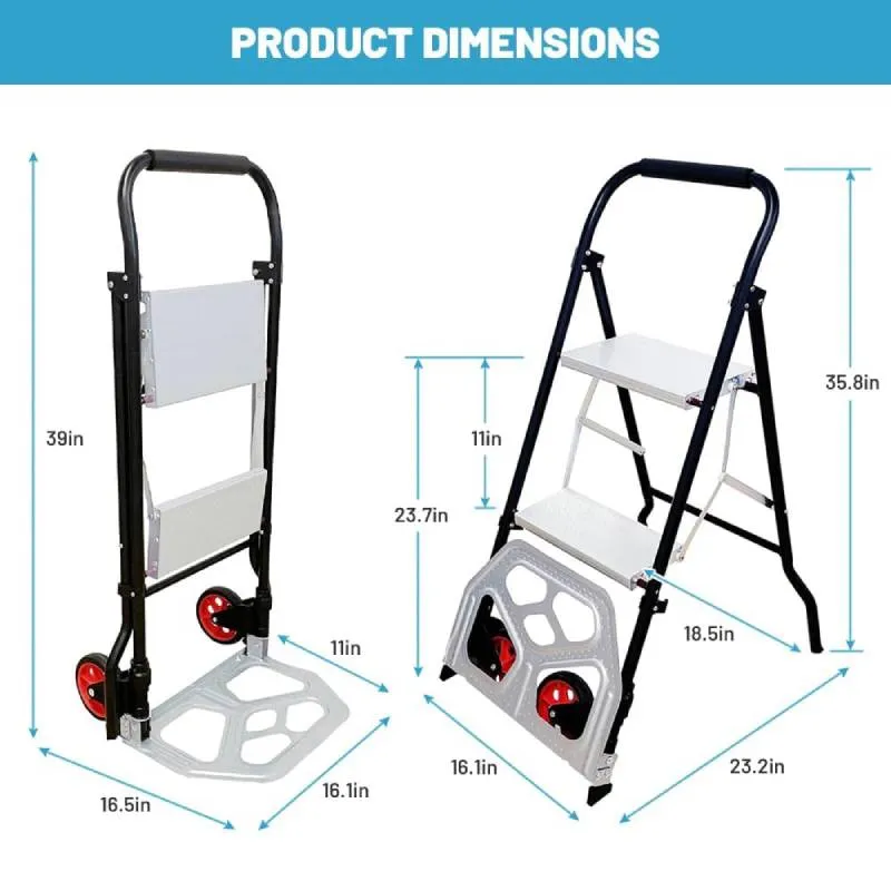 2 in 1 Hand Truck, 200 lbs Capacity, Folding Hand Truck Dolly w/Wheels & 2 Step Ladder