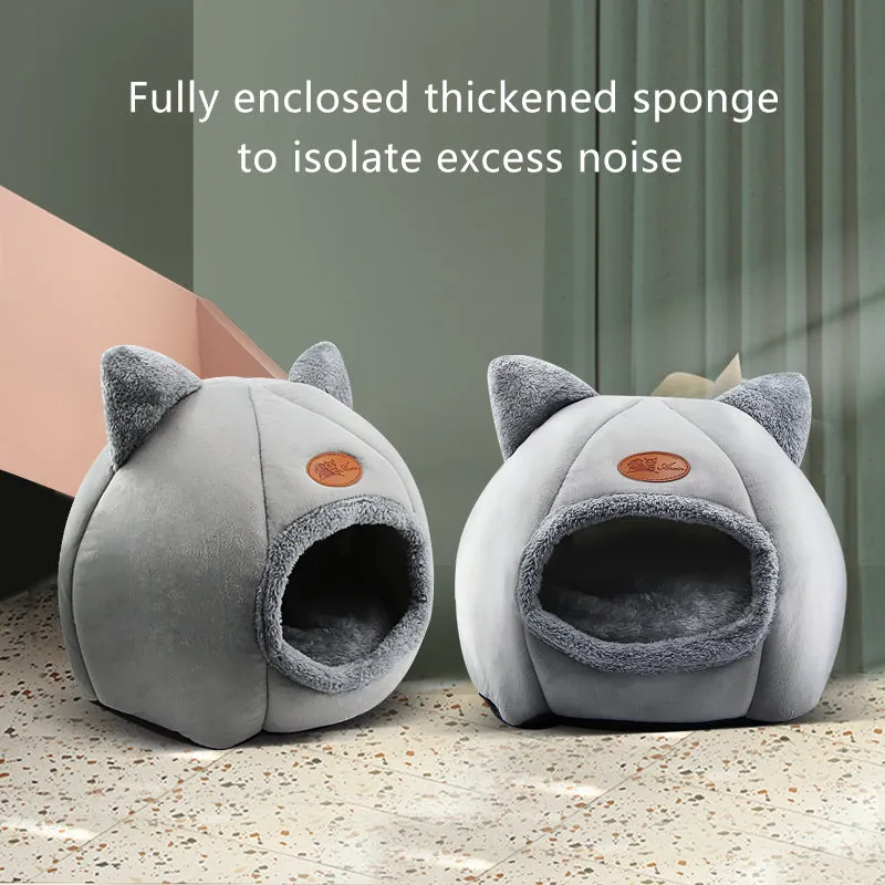 2-in-1 Pet Sleeping Tent Cat Bed,  Self-Warming Cave Nest Cat Hut with Removable Washable Cushion