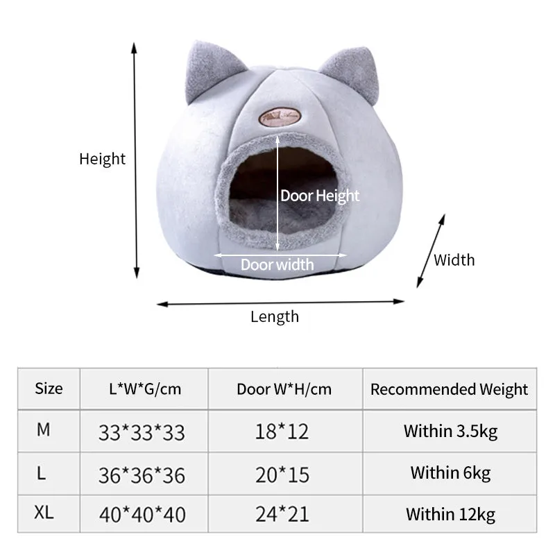 2-in-1 Pet Sleeping Tent Cat Bed,  Self-Warming Cave Nest Cat Hut with Removable Washable Cushion