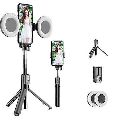 2 lights black Bluetooth Selfie Stick Led Ring Light Extendable Handheld Live Tripod AZ16470