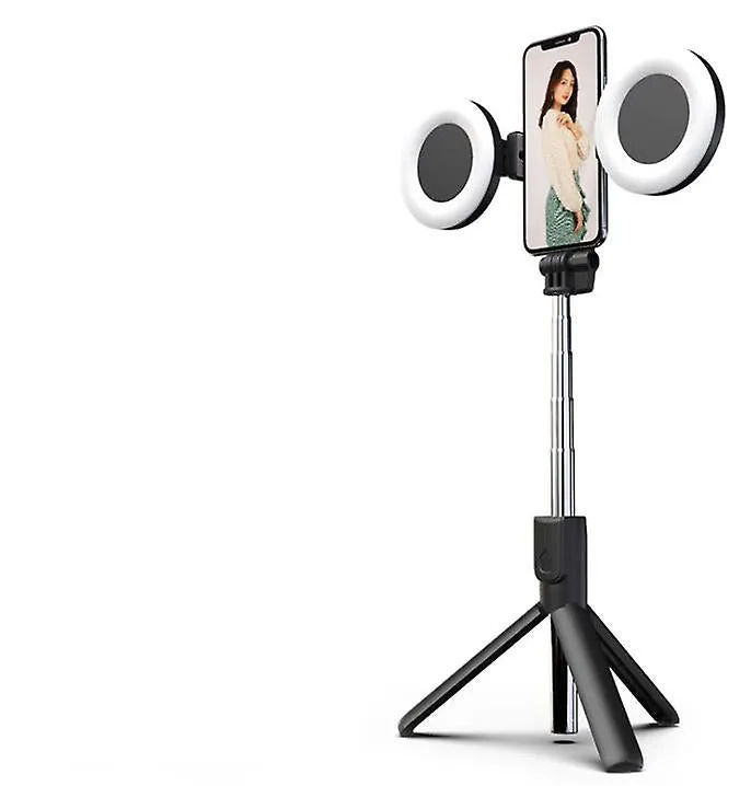 2 lights black Bluetooth Selfie Stick Led Ring Light Extendable Handheld Live Tripod AZ16470