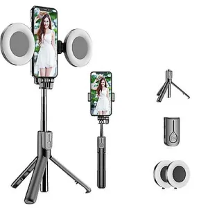 2 lights black Bluetooth Selfie Stick Led Ring Light Extendable Handheld Live Tripod AZ16470
