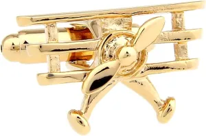 Airplane Plane Triplane Pilot Gold Cufflinks