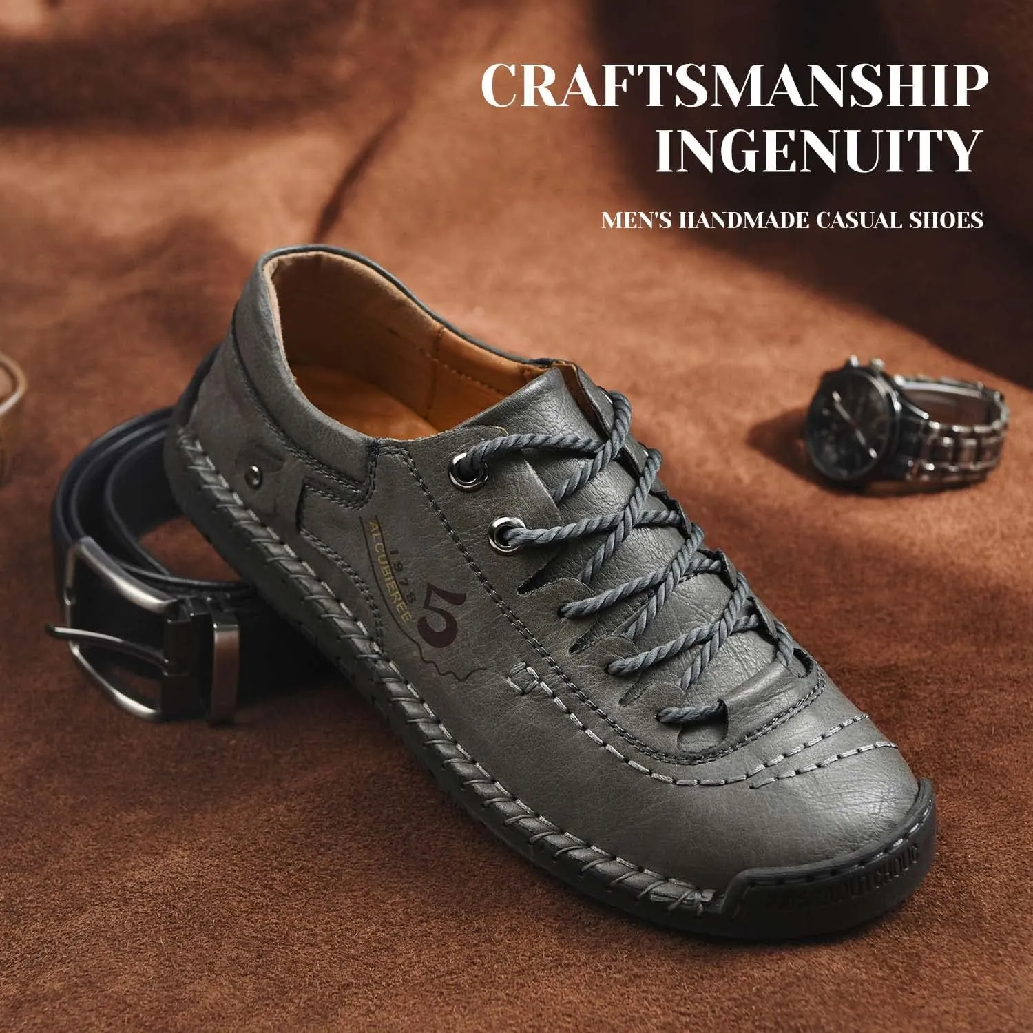 alcubieree Mens Leather Casual Shoes Comfortable Fashion Sneakers Loafers Lightweight Dress Walking Driving Shoes for MenSize 7.5-13