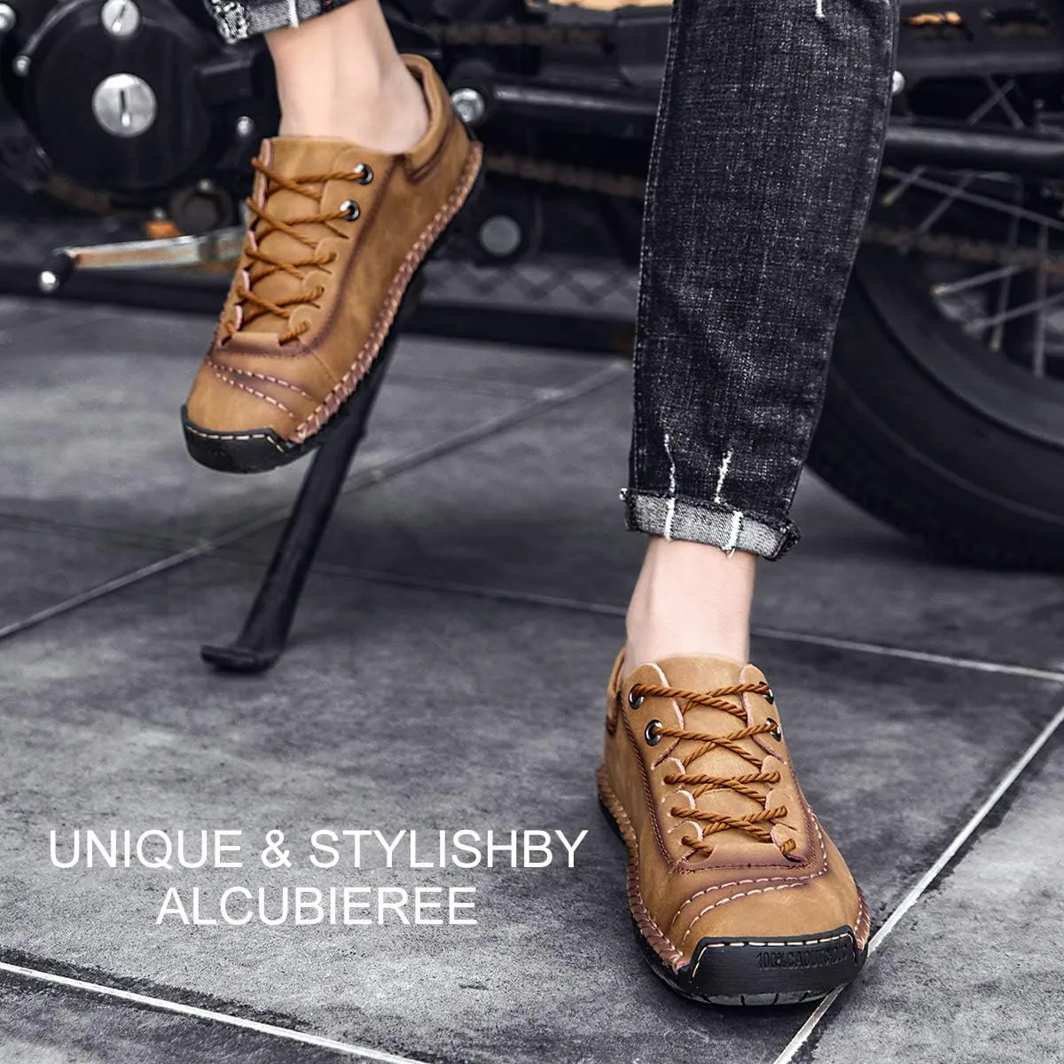 alcubieree Mens Leather Casual Shoes Comfortable Fashion Sneakers Loafers Lightweight Dress Walking Driving Shoes for MenSize 7.5-13