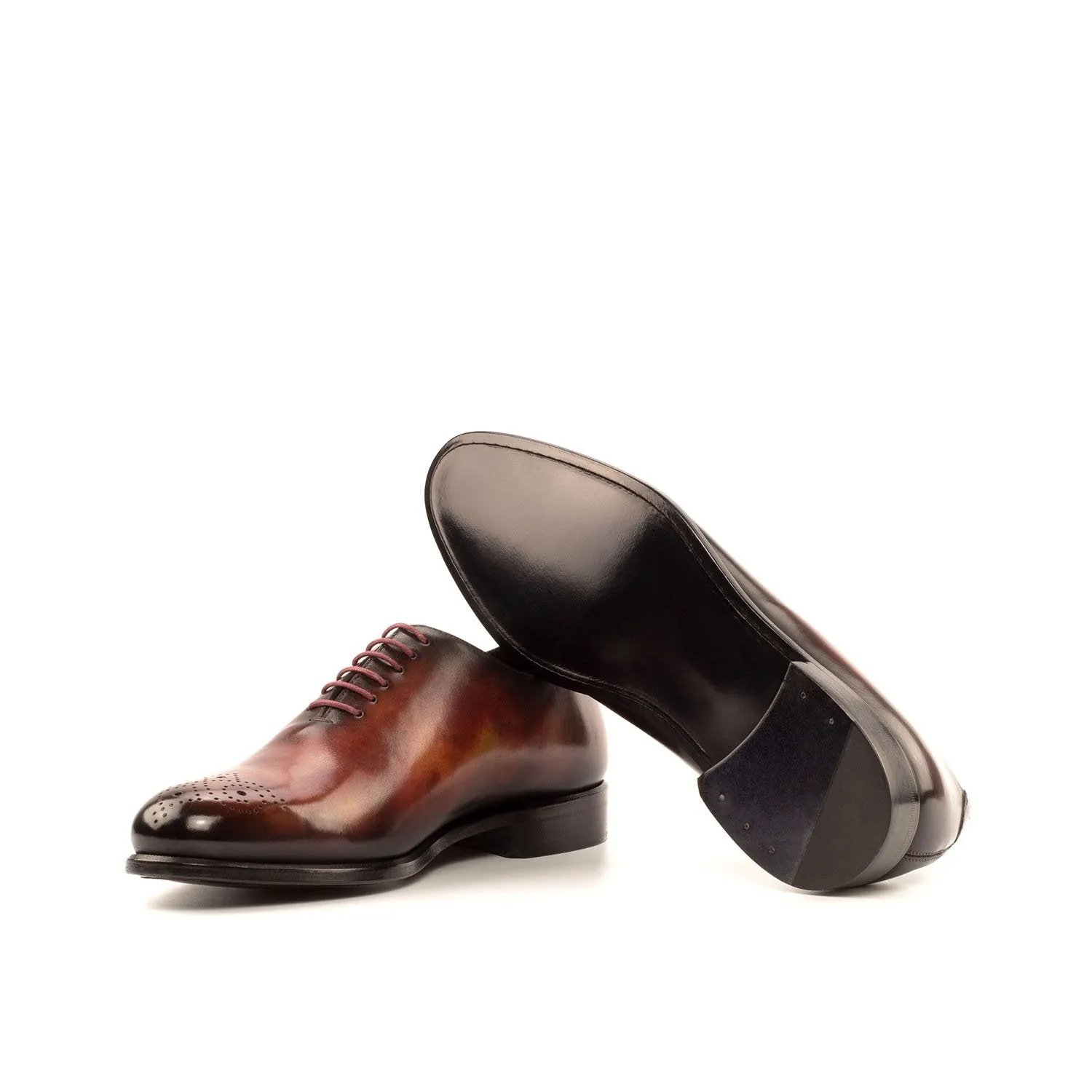 Ambrogio Bespoke Men's Handmade Custom Made Shoes Orange Fire Patina Leather Dress Oxfords (AMB1296)