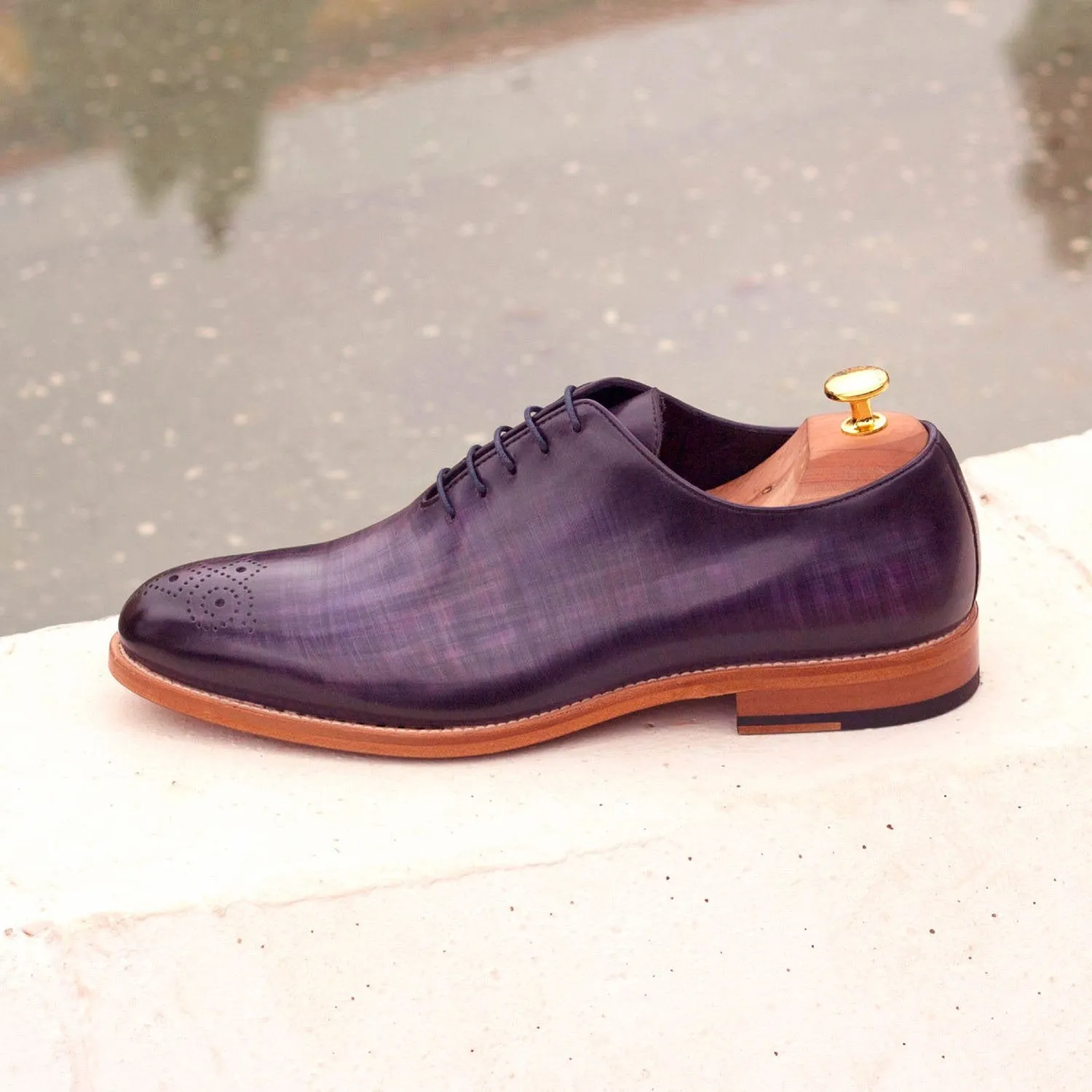 Ambrogio Bespoke Men's Handmade Custom Made Shoes Purple Patina Leather Dress Oxfords (AMB1295)