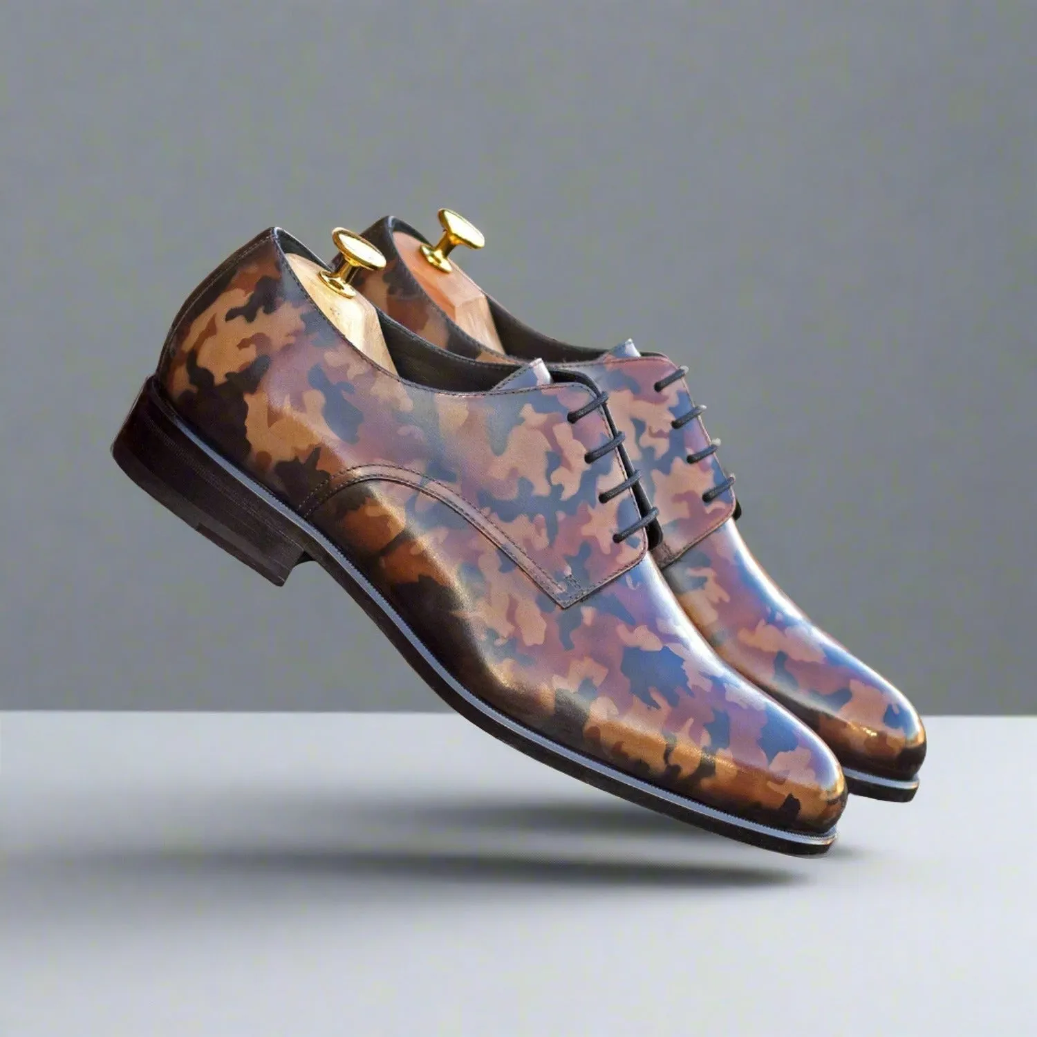 Ambrogio Bespoke Men's Shoes Brown Camo Patina Leather Derby Oxfords (AMB2352)