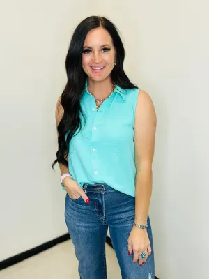 Andree by Unit Sleeveless Button Down Blouse Mint