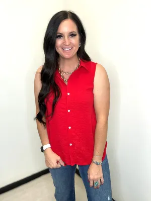 Andree by Unit Sleeveless Button Down Blouse Red