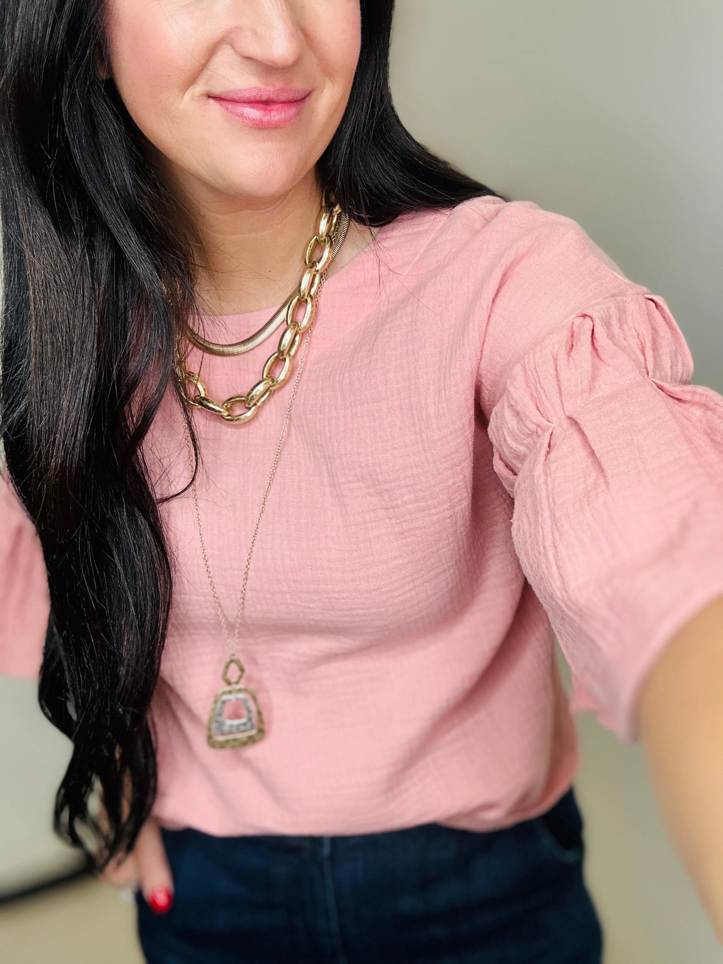 Angel Wings Casual Gauze Top Blush