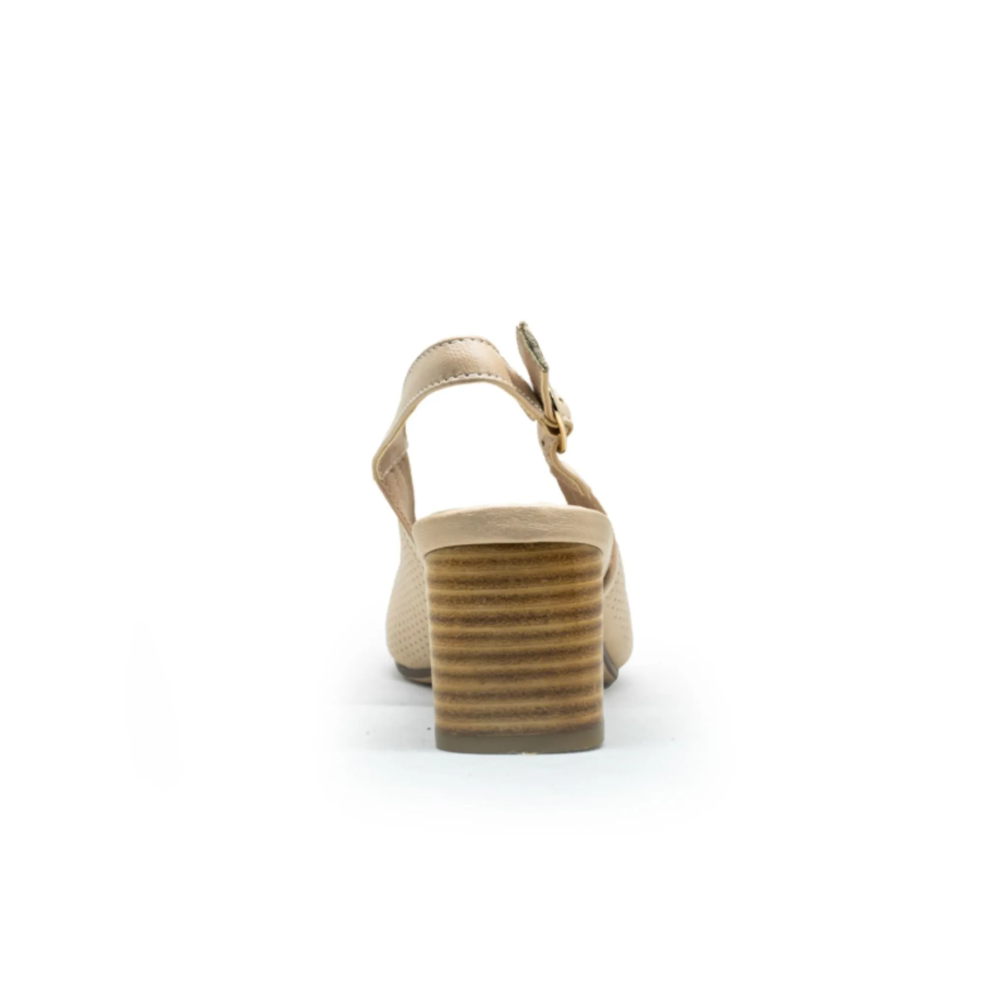 Barani Classic Leather 5cm Heeled Sandals Perforated 9033 Beige