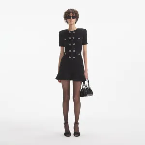 Black Knit Buttoned Mini Dress