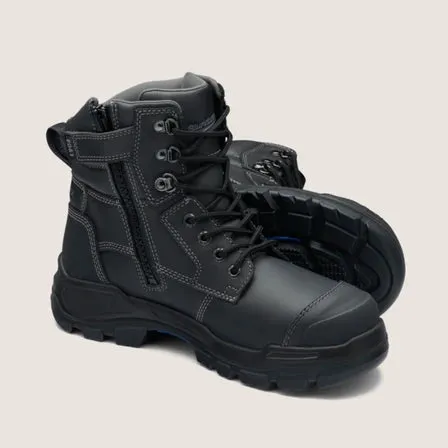 Blundstone RotoFlex Black water-resistant Platinum leather 150mm zip sided safety boot - 9061