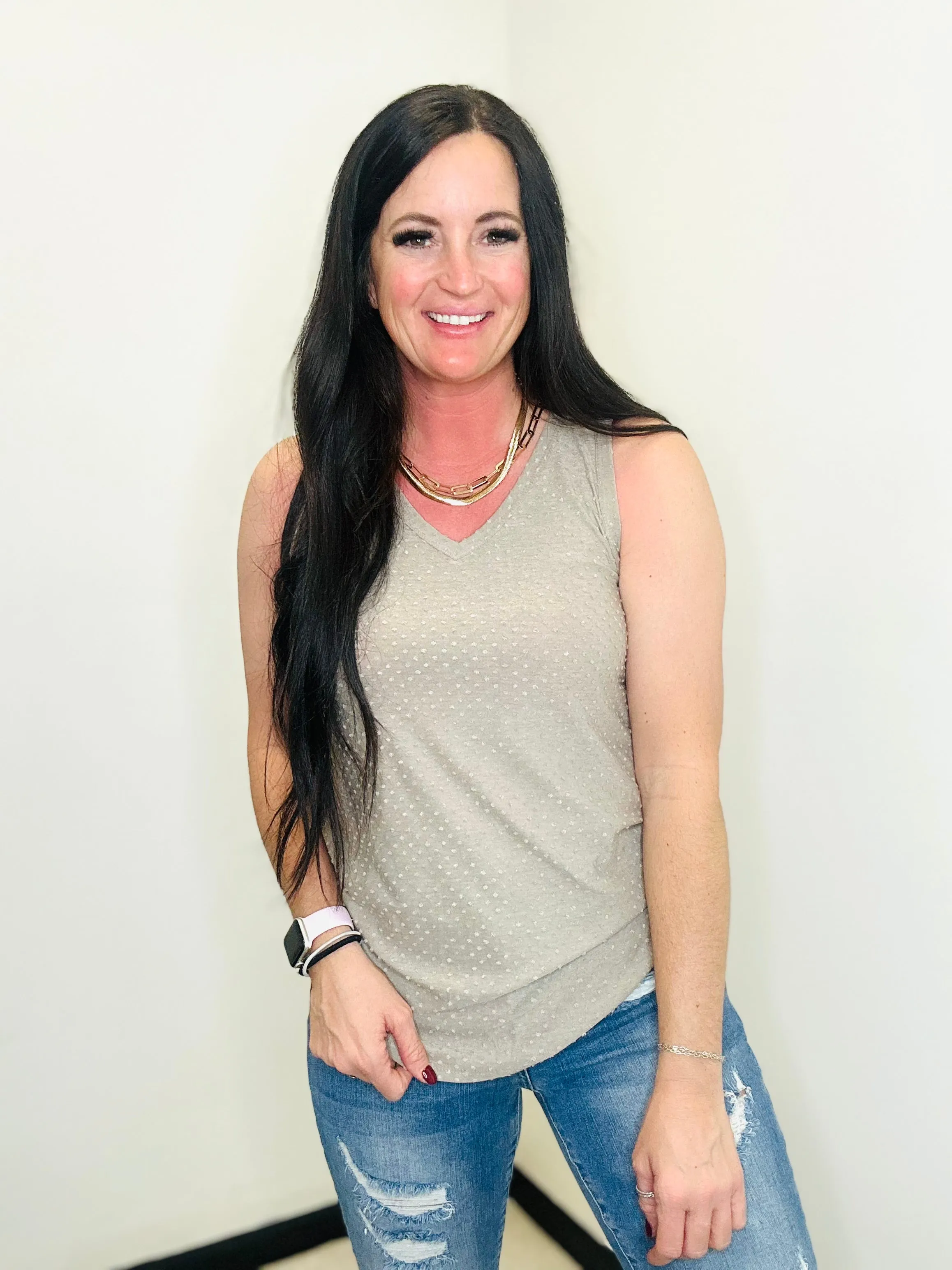 Claire Dotted Knit Tank Taupe