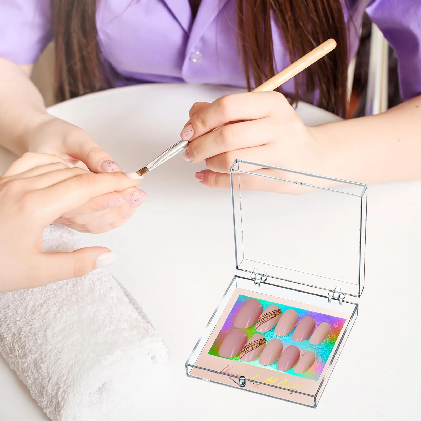 CloudTrip 30Boxes   30 Instruction Cards Large (8 x 8cm) Press On Nail Packaging Storage Box and 90pcs Adhesive Tabs - Acrylic Organizer Case for Artificial Nail for Nail Business Supplies