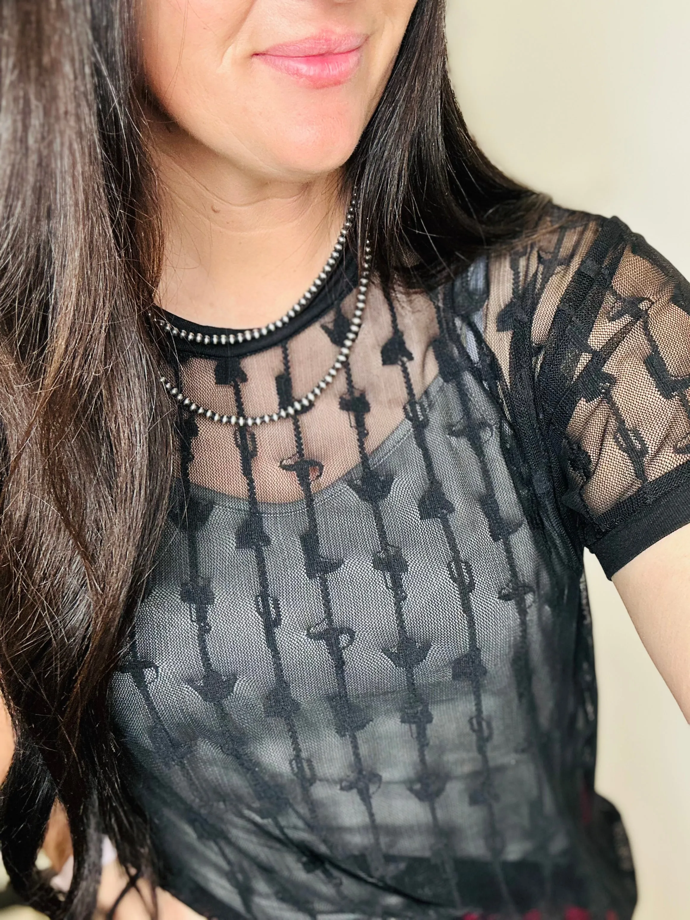 Cowtown Cutesy Sheer Mesh with Tank Black