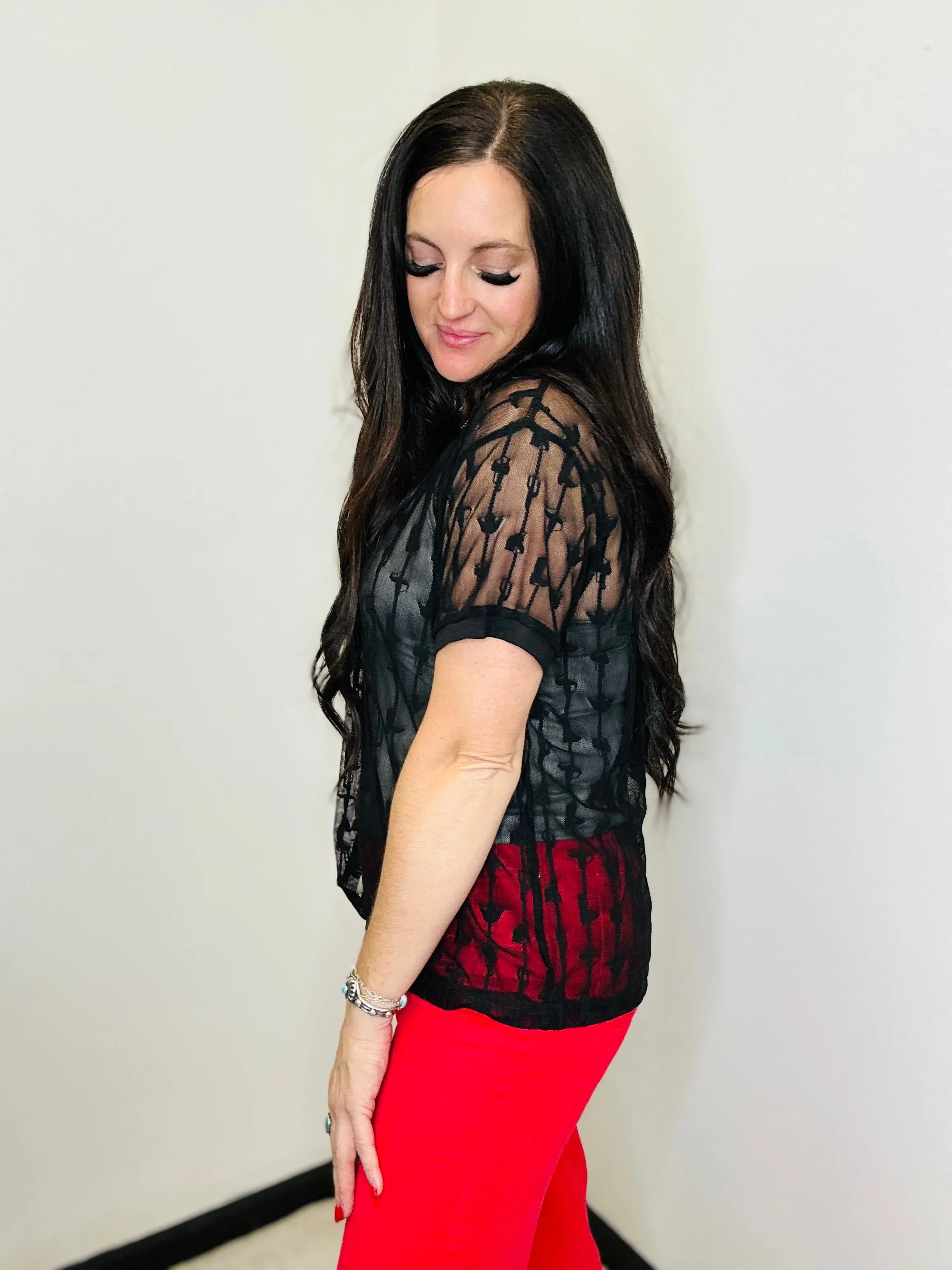 Cowtown Cutesy Sheer Mesh with Tank Black