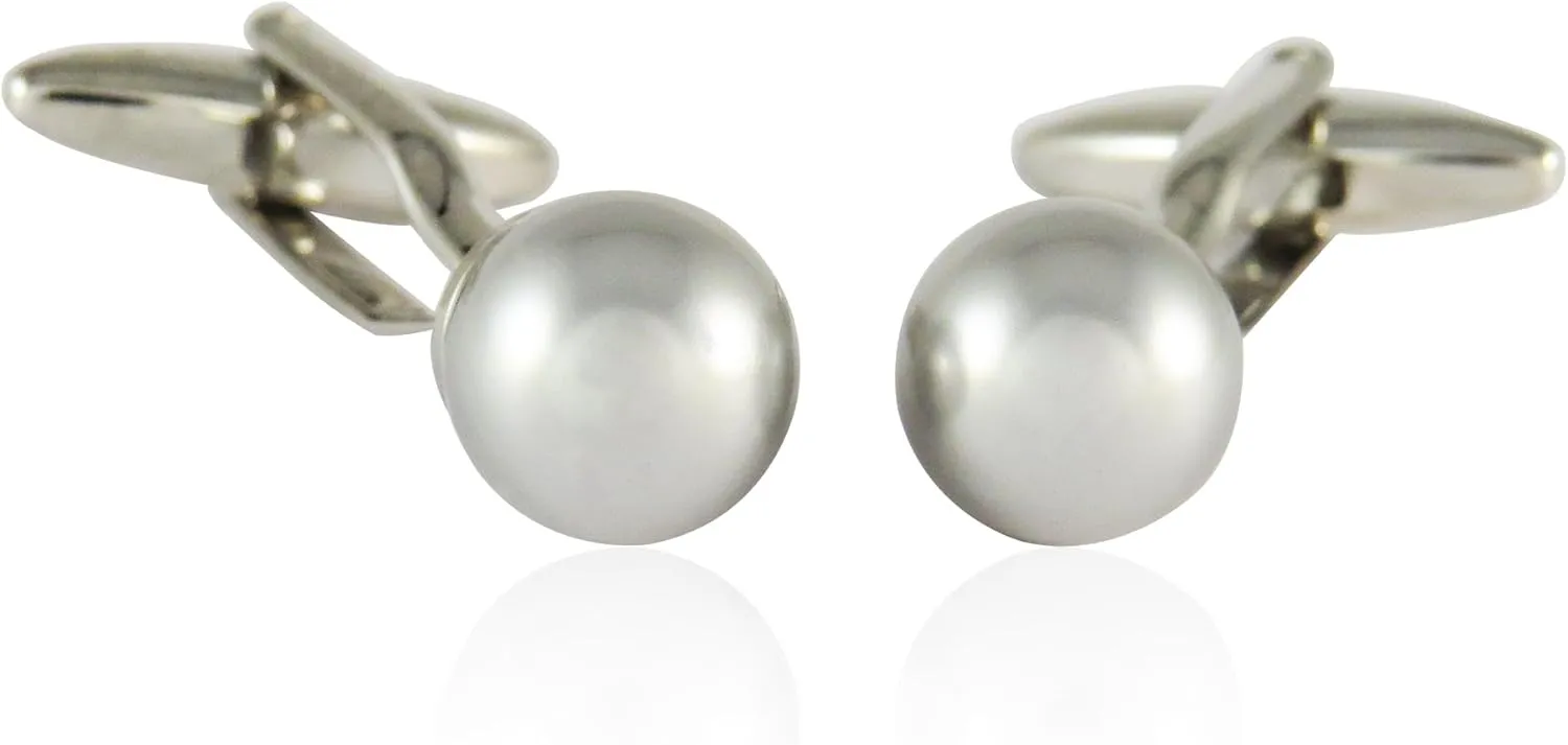 Cuff-Daddy Crystal Light Gray Simulated Pearl Cufflinks with Presentation Gift Box - Perfect for Wedding Travel