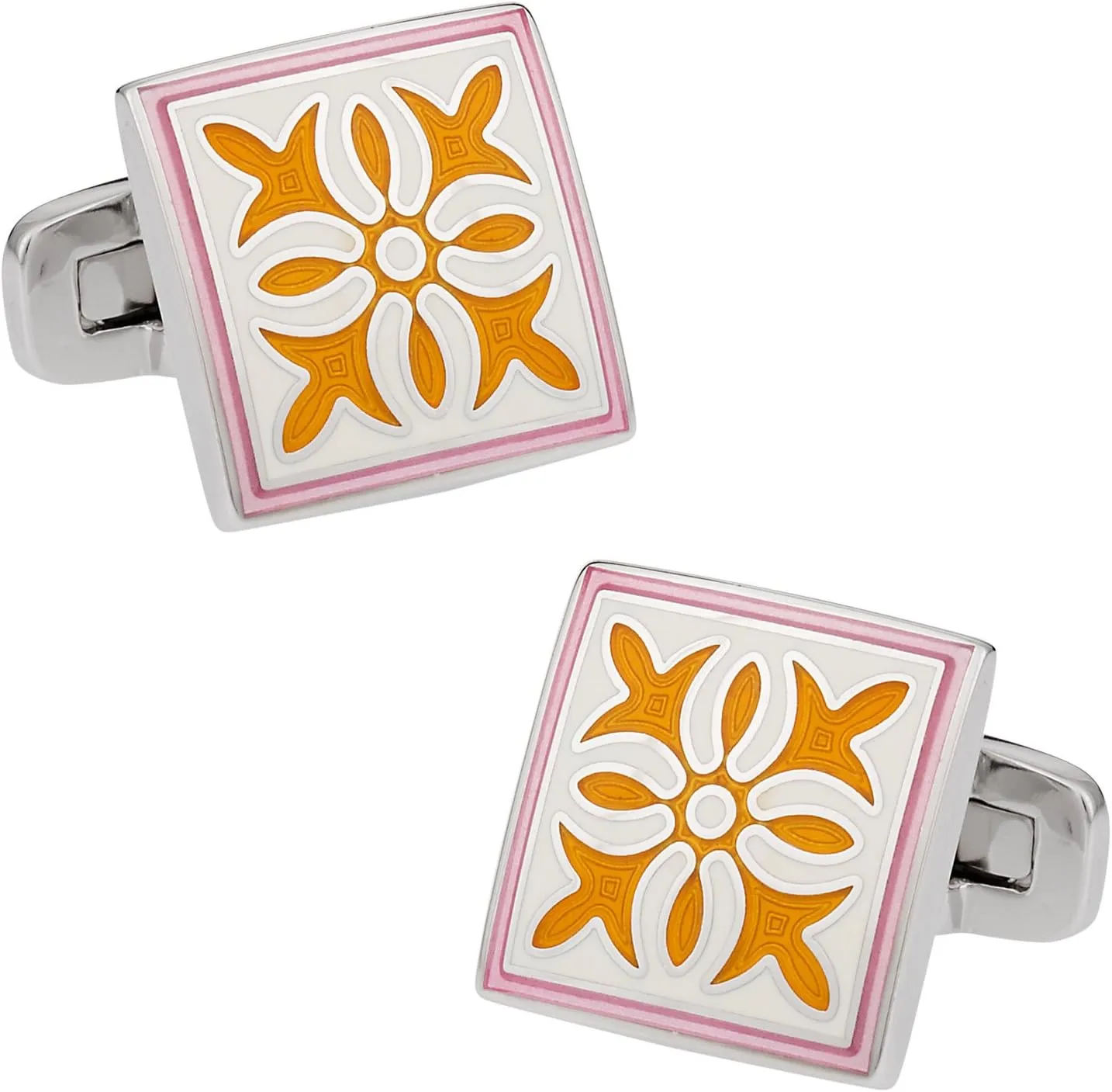 Cuff-Daddy Pink Yellow Enamel Cufflinks with Presentation Box