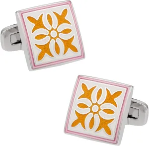 Cuff-Daddy Pink Yellow Enamel Cufflinks with Presentation Box