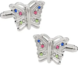 Cuff-Daddy Women's Multi-colored Crystal Butterfly Cufflinks with Presentation Gift Box | Elegant Nature Colorful Crystal Cuff Links on Silver Tone Mother's Day with Travel Box