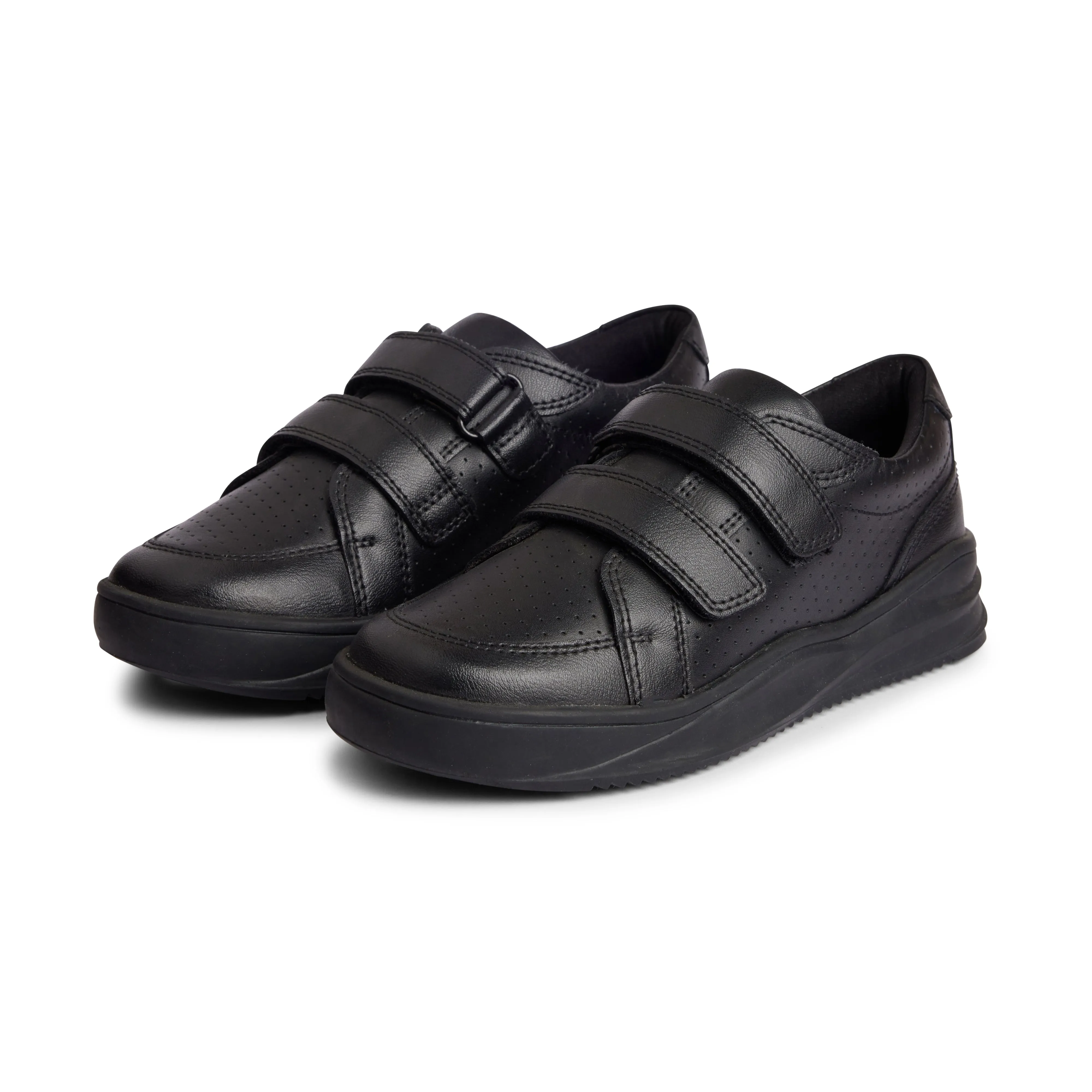 Double Strap Kids School Shoes - Black