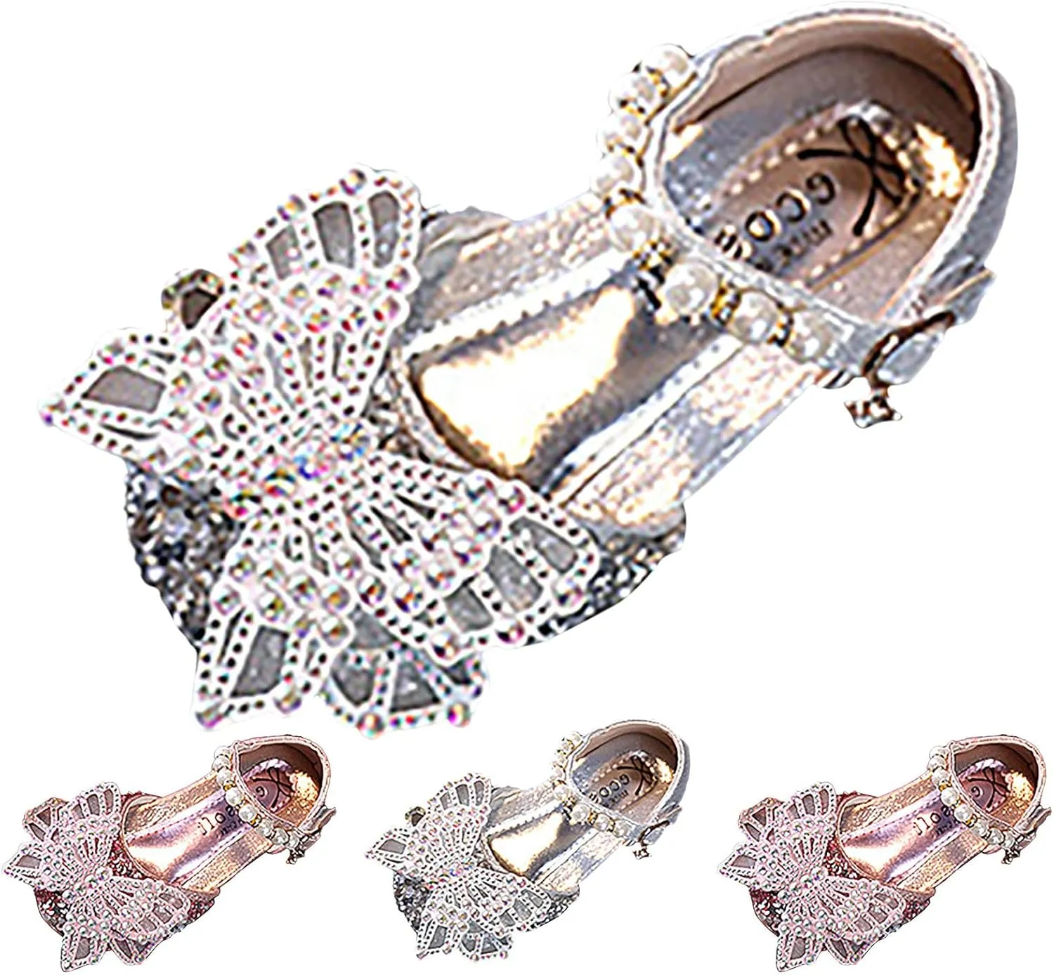 Fashion Spring And Summer Girls Sandals Dress Performance Dance Shoes Mesh Rhinestone Butterfly Pearl Belt