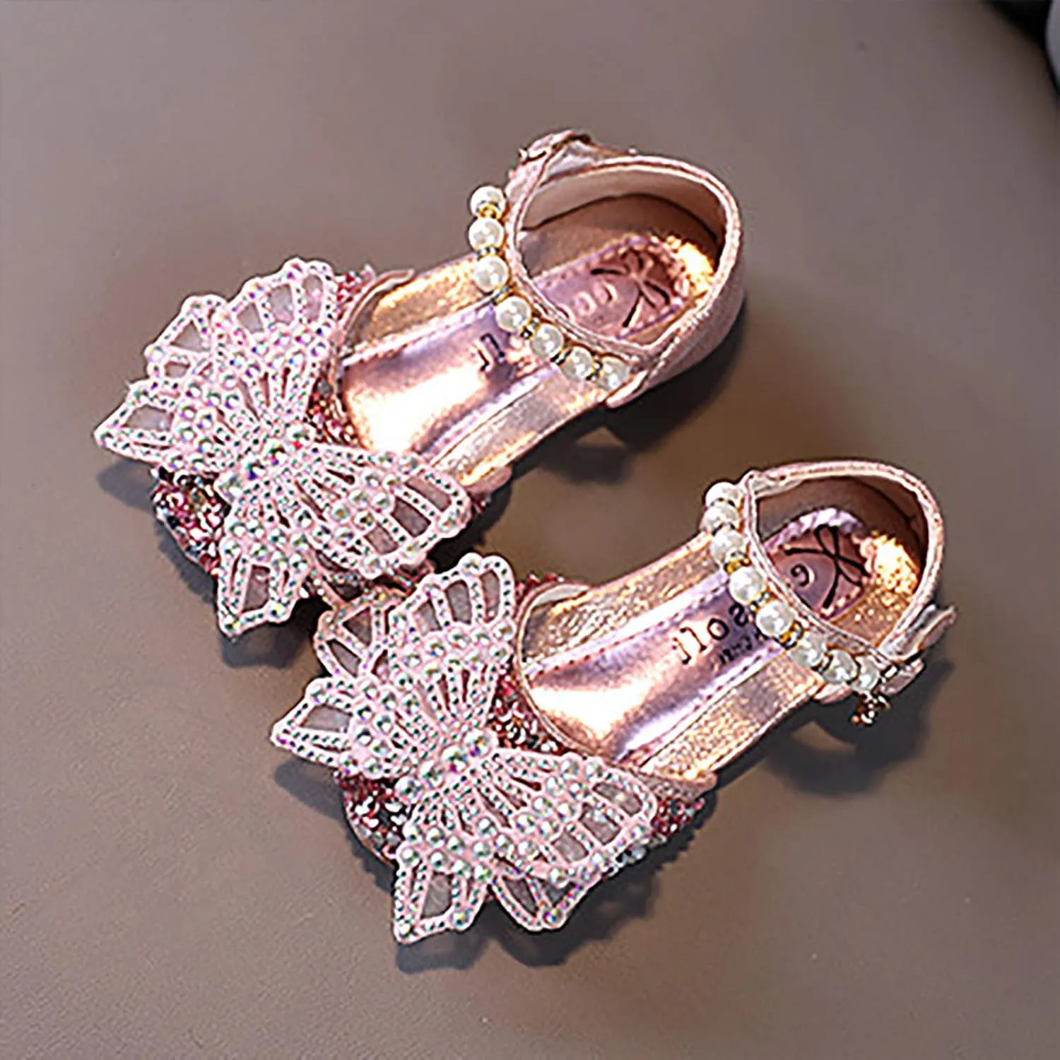 Fashion Spring And Summer Girls Sandals Dress Performance Dance Shoes Mesh Rhinestone Butterfly Pearl Belt