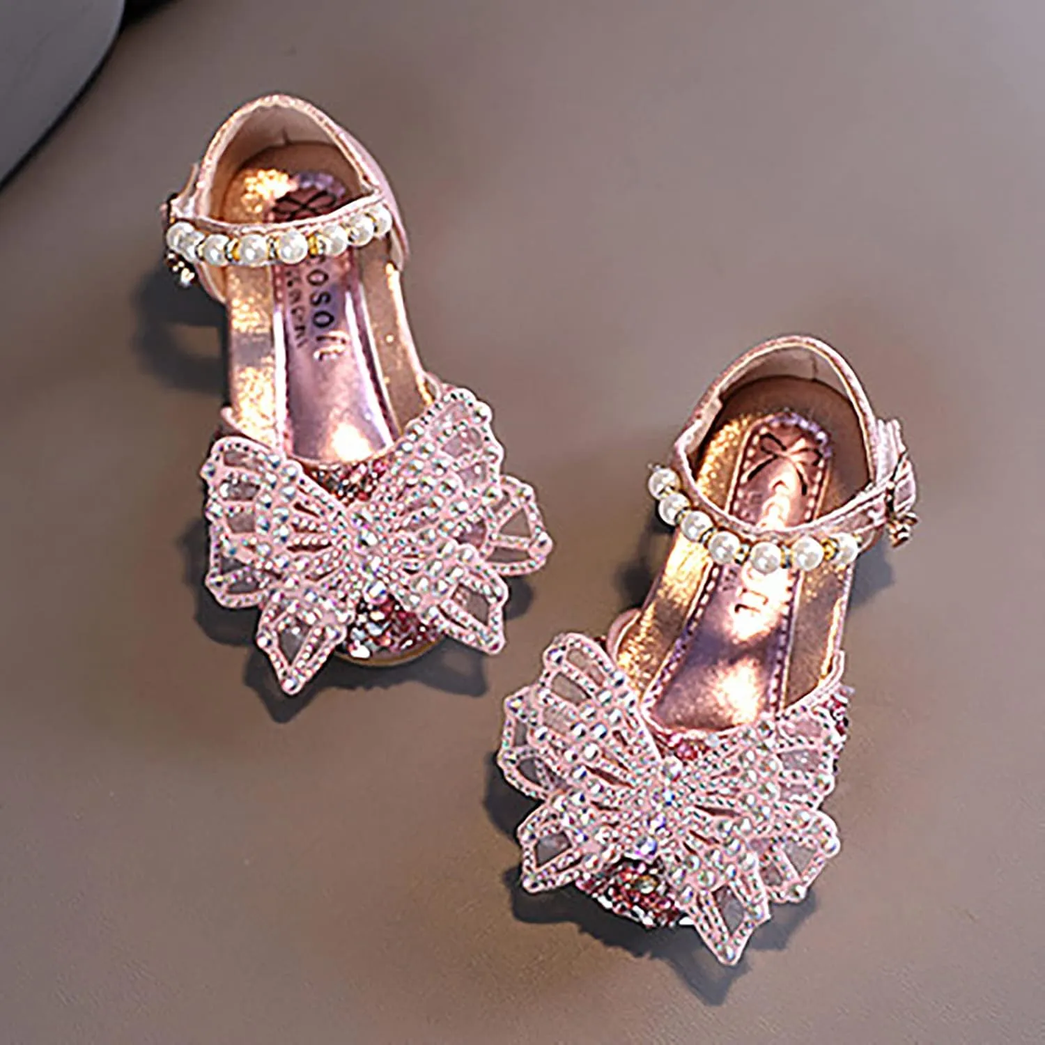 Fashion Spring And Summer Girls Sandals Dress Performance Dance Shoes Mesh Rhinestone Butterfly Pearl Belt