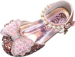 Fashion Spring and Summer Kids Dance Shoes Girls Dress Performance Rhinestone Pearl Bow Princess Shoes