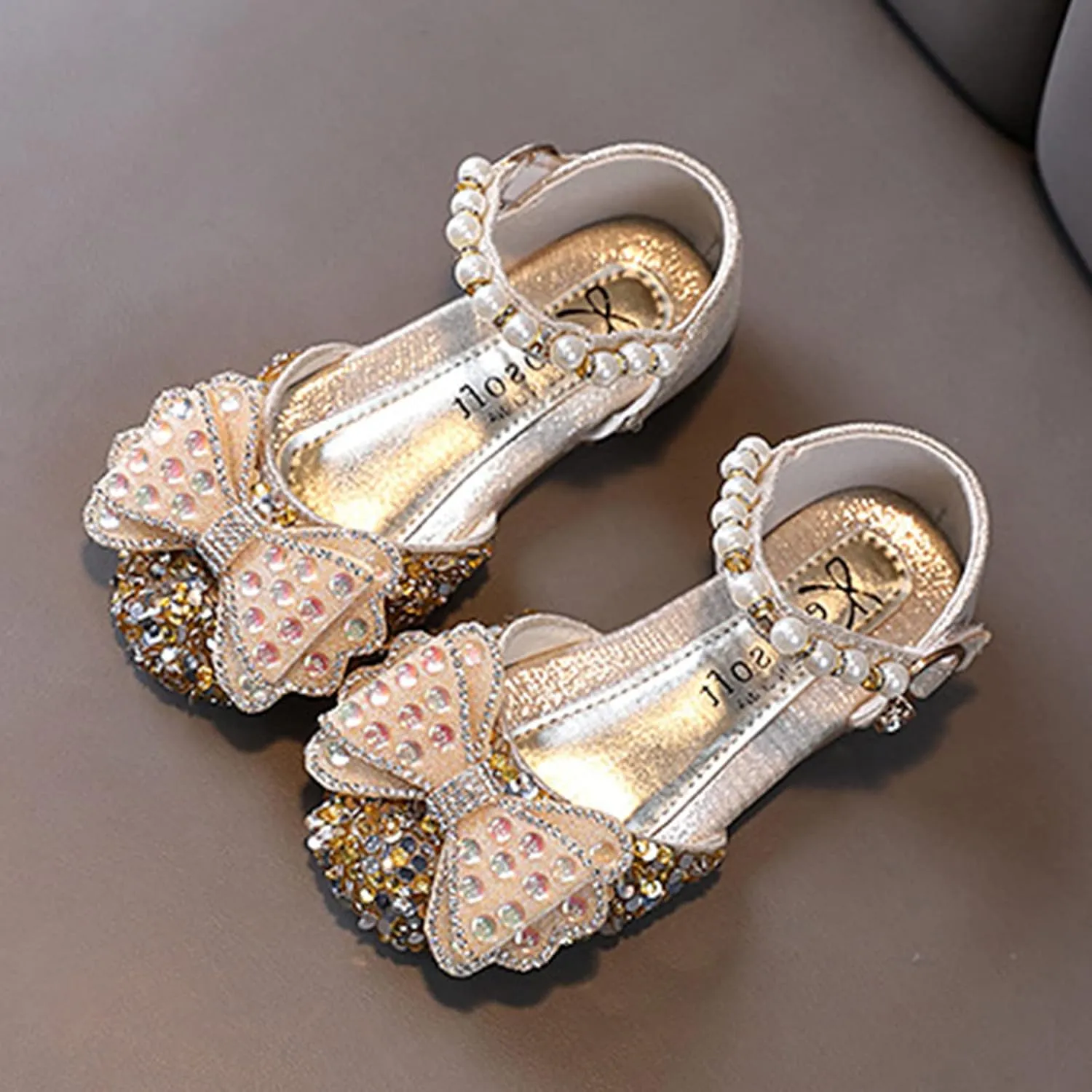 Fashion Spring and Summer Kids Dance Shoes Girls Dress Performance Rhinestone Pearl Bow Princess Shoes
