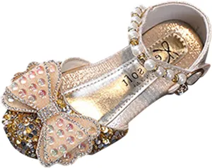 Fashion Spring and Summer Kids Dance Shoes Girls Dress Performance Rhinestone Pearl Bow Princess Shoes