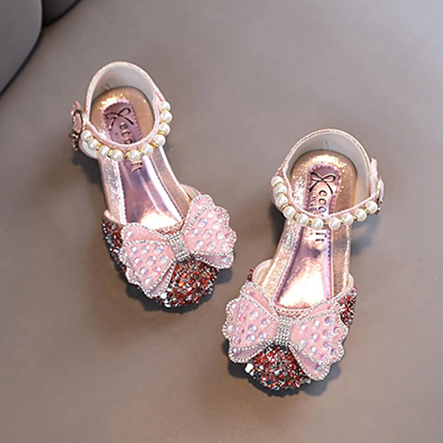 Fashion Spring and Summer Kids Dance Shoes Girls Dress Performance Rhinestone Pearl Bow Princess Shoes