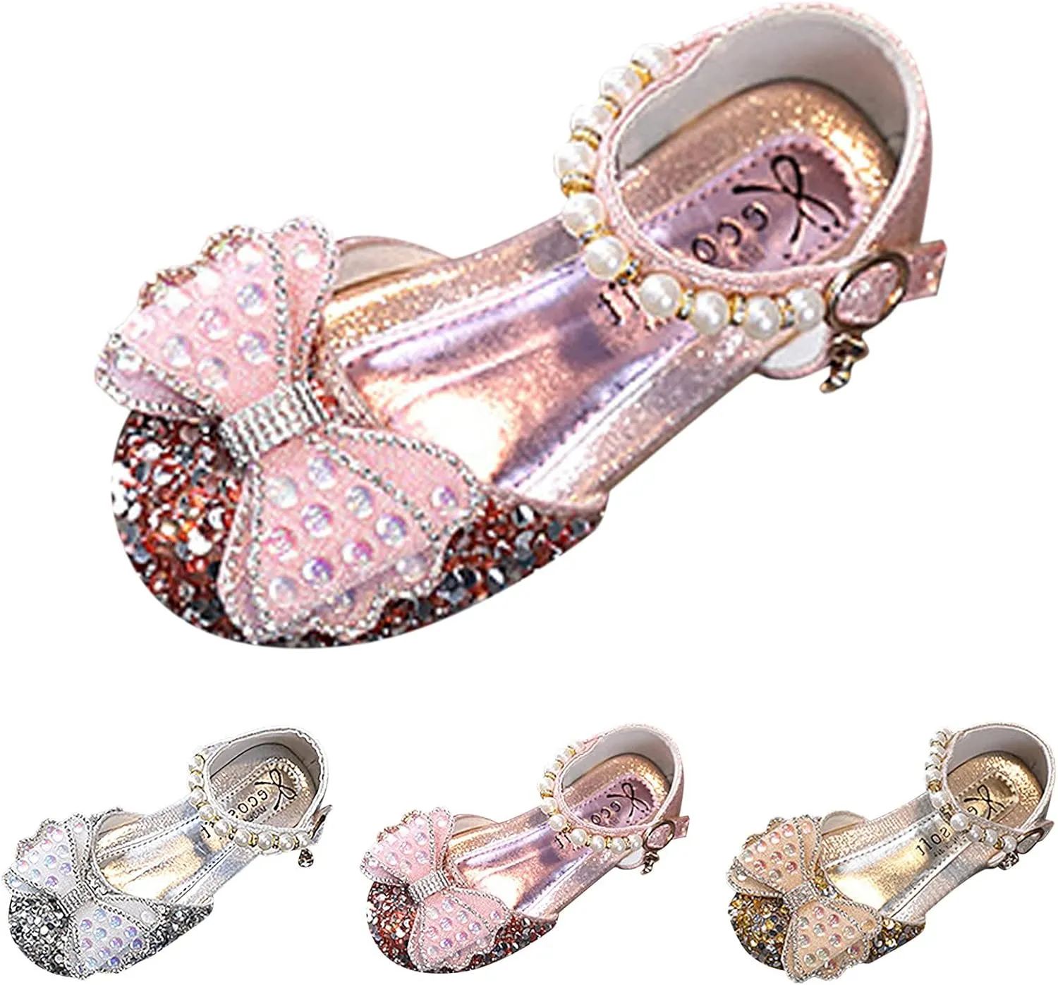 Fashion Spring and Summer Kids Dance Shoes Girls Dress Performance Rhinestone Pearl Bow Princess Shoes