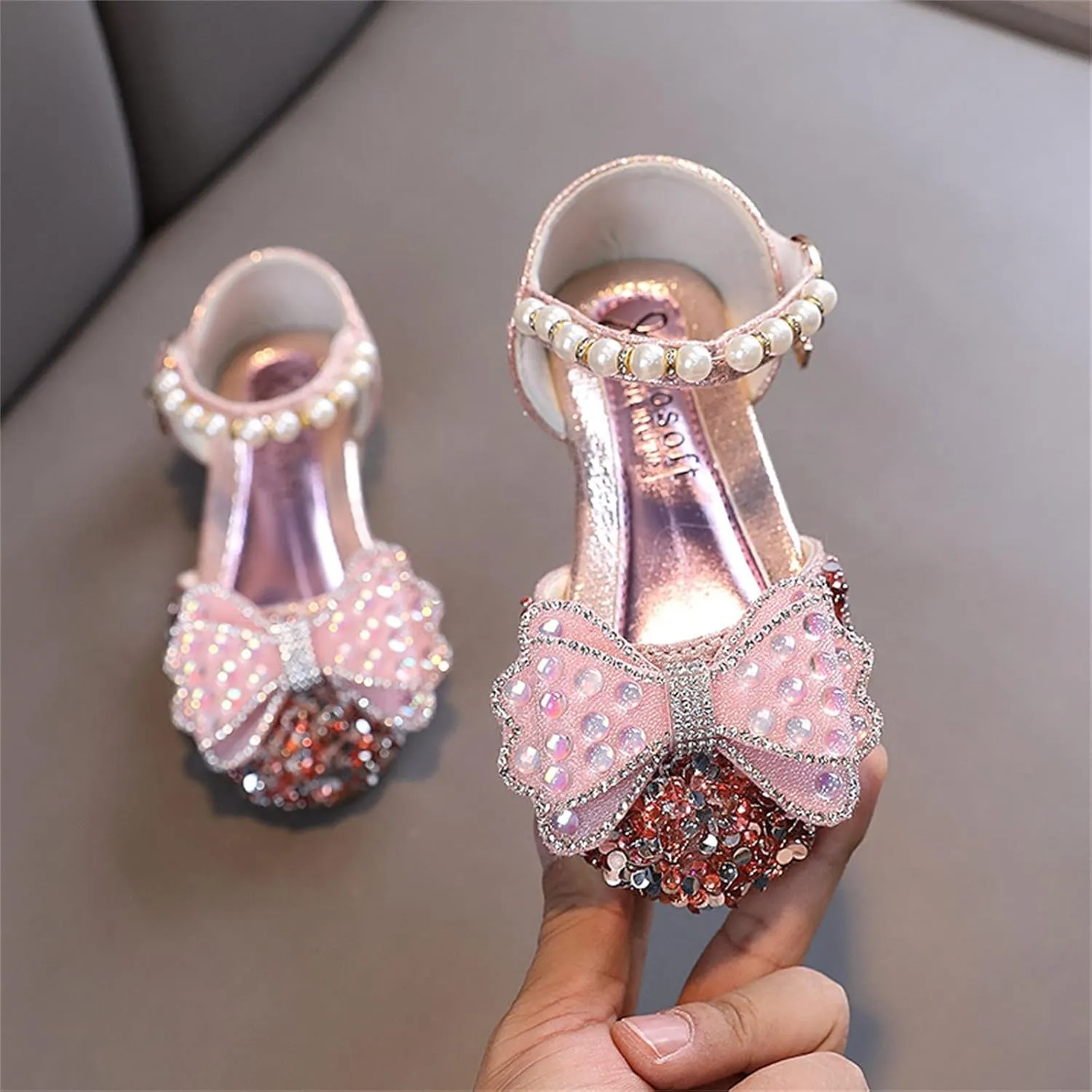 Fashion Spring and Summer Kids Dance Shoes Girls Dress Performance Rhinestone Pearl Bow Princess Shoes