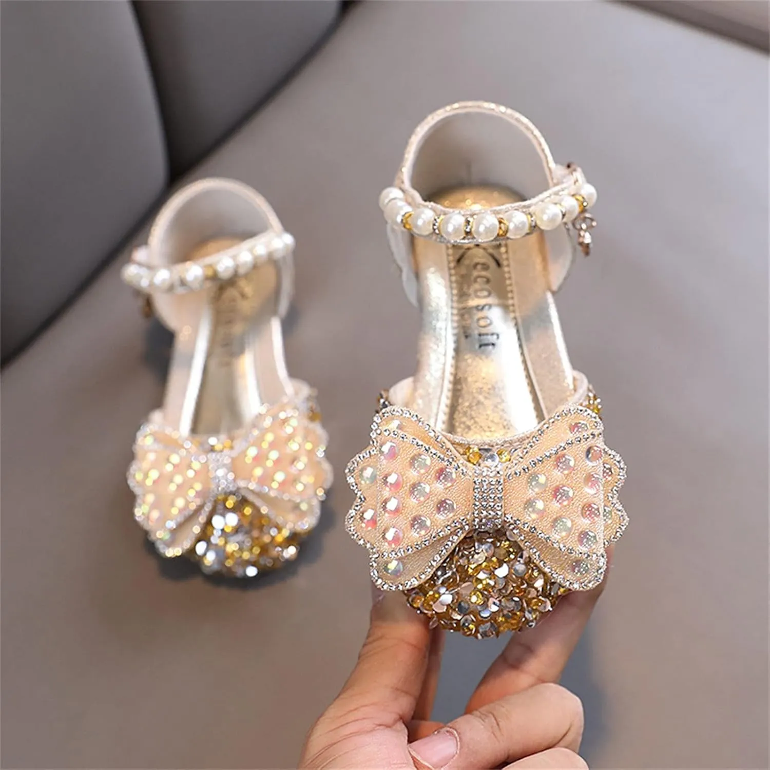 Fashion Spring and Summer Kids Dance Shoes Girls Dress Performance Rhinestone Pearl Bow Princess Shoes