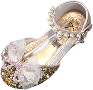 Fashion Summer Girls Sandals Dress Performance Dance Shoes Flat Light Sequins Pearl Mesh Bow Girls Jelly Sandals