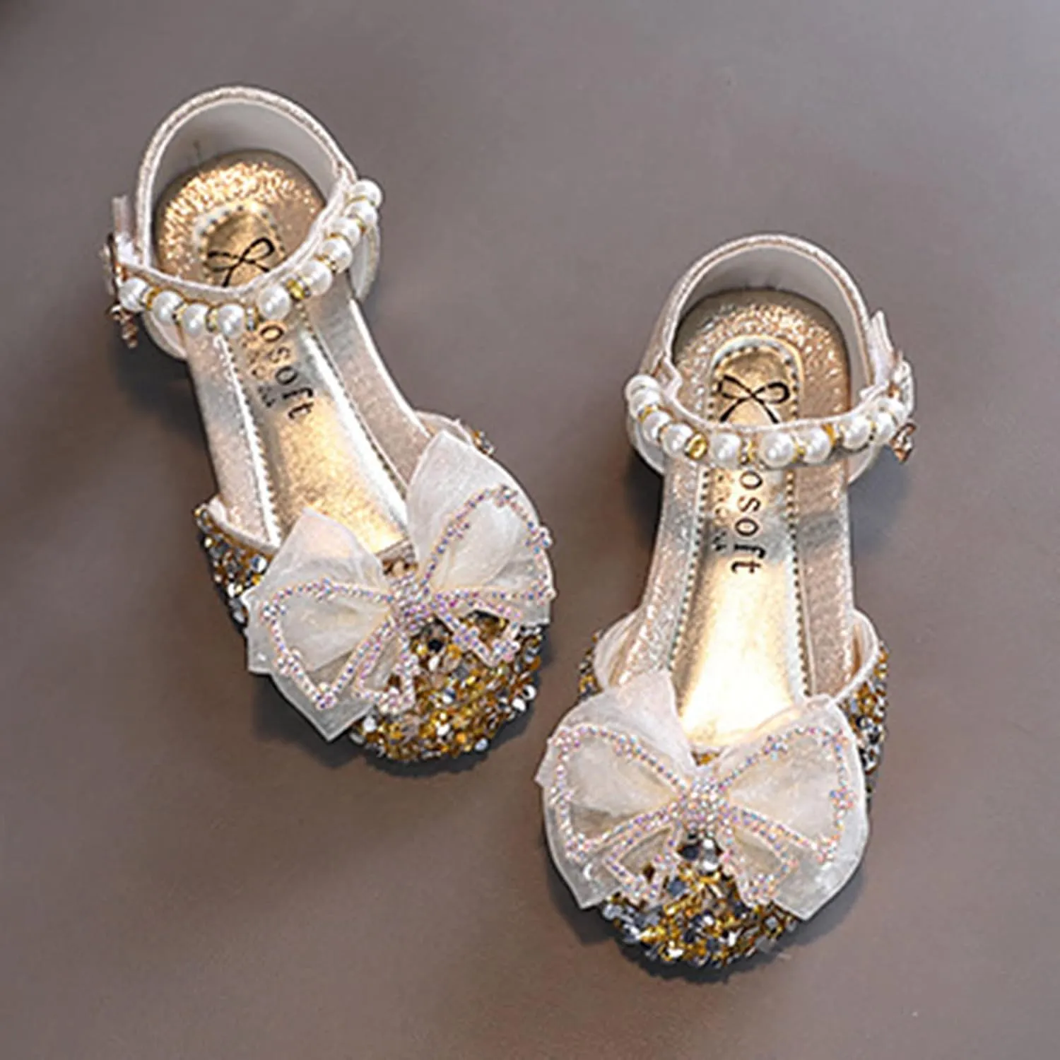 Fashion Summer Girls Sandals Dress Performance Dance Shoes Flat Light Sequins Pearl Mesh Bow Girls Jelly Sandals