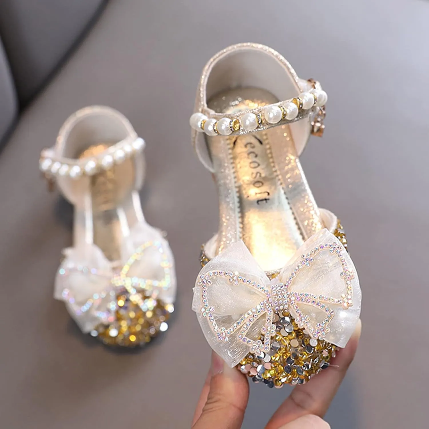 Fashion Summer Girls Sandals Dress Performance Dance Shoes Flat Light Sequins Pearl Mesh Bow Girls Jelly Sandals