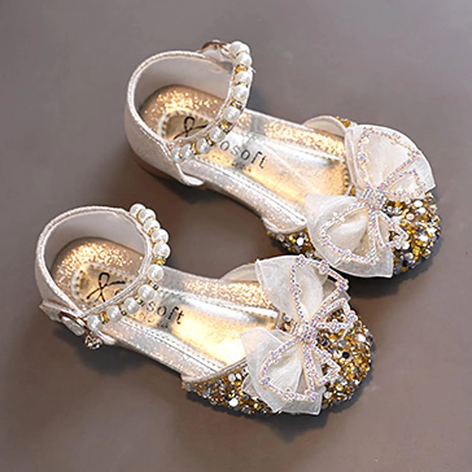 Fashion Summer Girls Sandals Dress Performance Dance Shoes Flat Light Sequins Pearl Mesh Bow Girls Jelly Sandals
