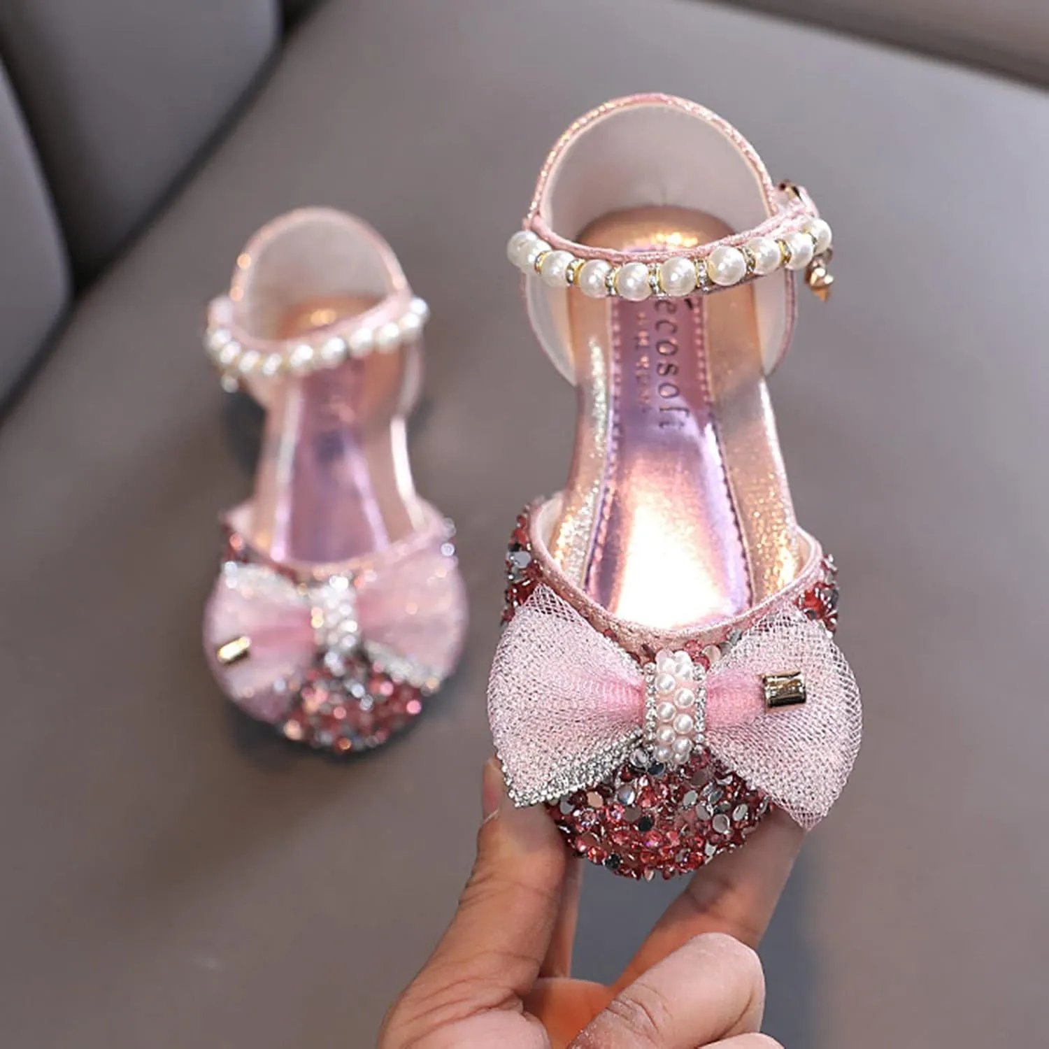 Fashion Summer Girls Sandals Dress Performance Dance Shoes Sequin Pearl Mesh Bow Buckle Princess Shoes Sandals