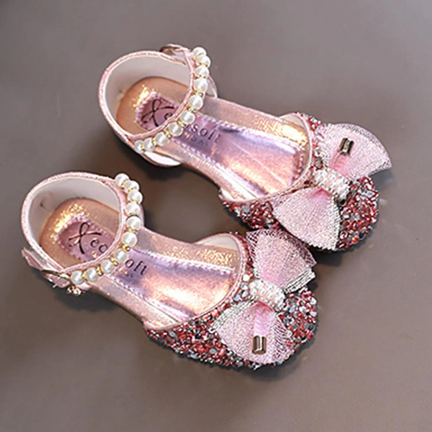 Fashion Summer Girls Sandals Dress Performance Dance Shoes Sequin Pearl Mesh Bow Buckle Princess Shoes Sandals