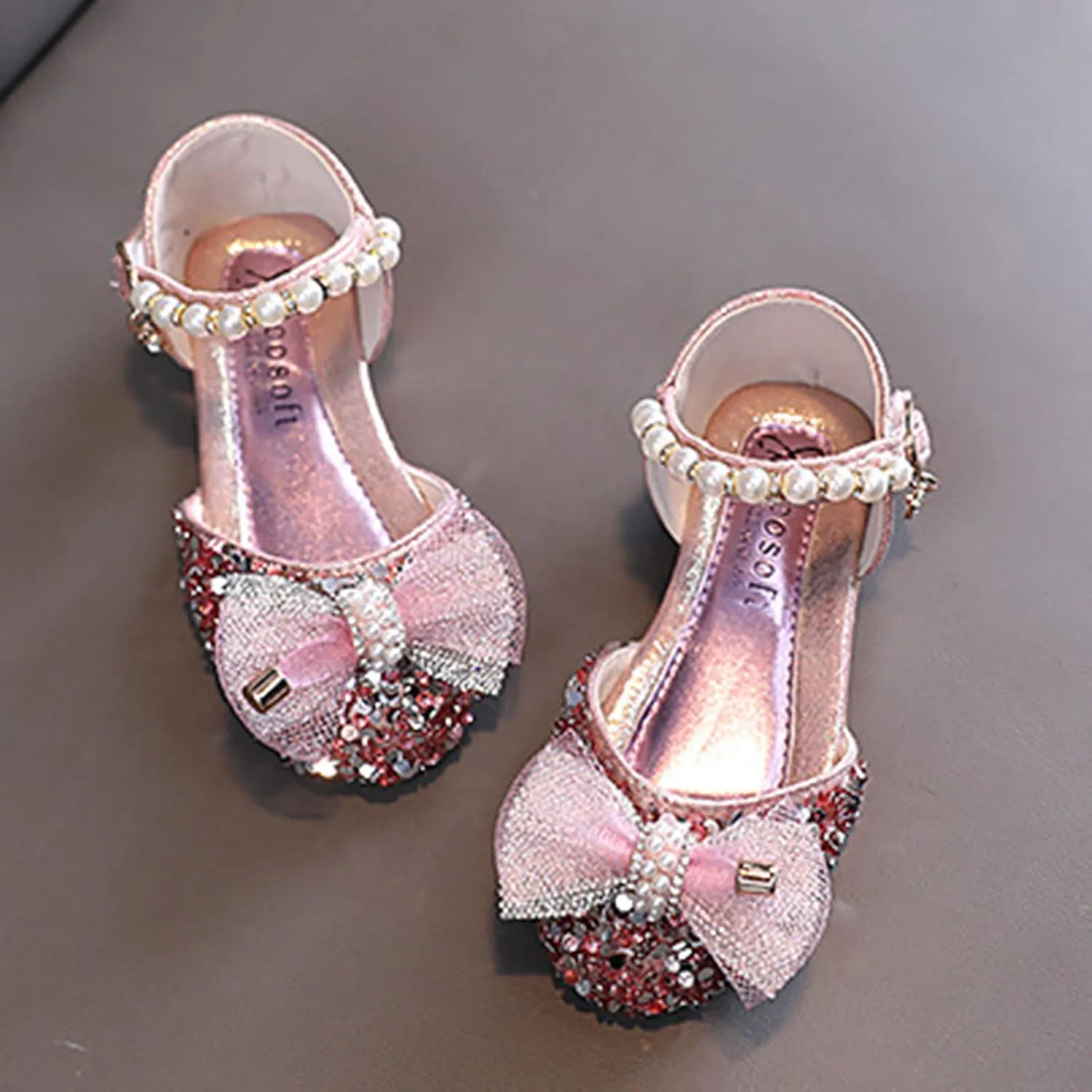 Fashion Summer Girls Sandals Dress Performance Dance Shoes Sequin Pearl Mesh Bow Buckle Princess Shoes Sandals