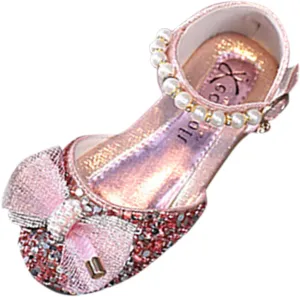 Fashion Summer Girls Sandals Dress Performance Dance Shoes Sequin Pearl Mesh Bow Buckle Princess Shoes Sandals