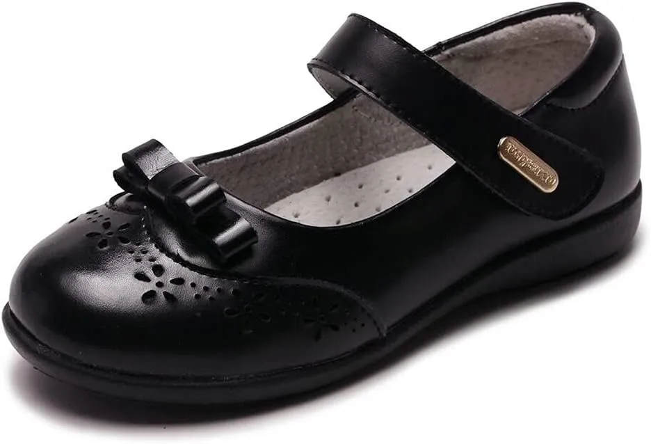 Girl's Mary Jane Flats Black School Uniform Oxfords Strap Princess Dress Shoes with Bow