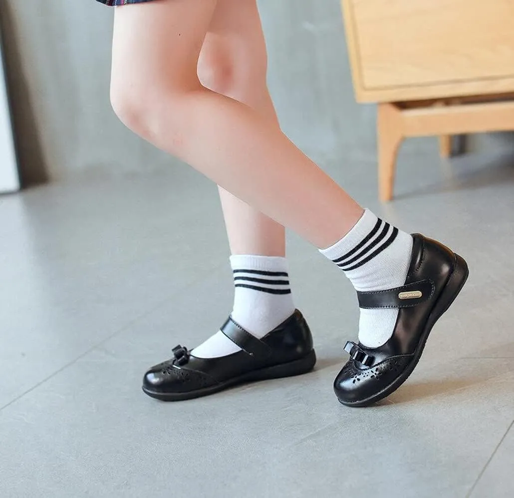 Girl's Mary Jane Flats Black School Uniform Oxfords Strap Princess Dress Shoes with Bow